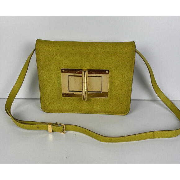 Tom Ford Handbags - Tom Ford Peccary Suede Chrome Natalia Yellow Shoulder Bag Size Medium